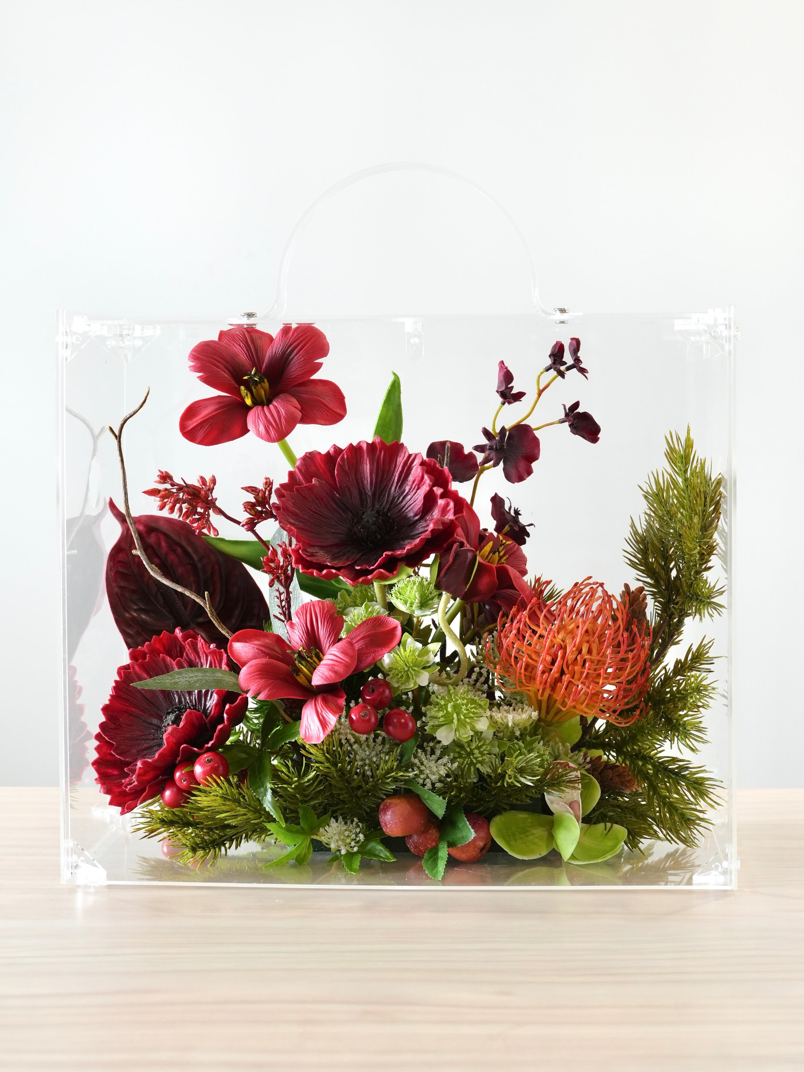 ACRYLIC FLOWER SUITCASE - Christmas Edition - Red & Green